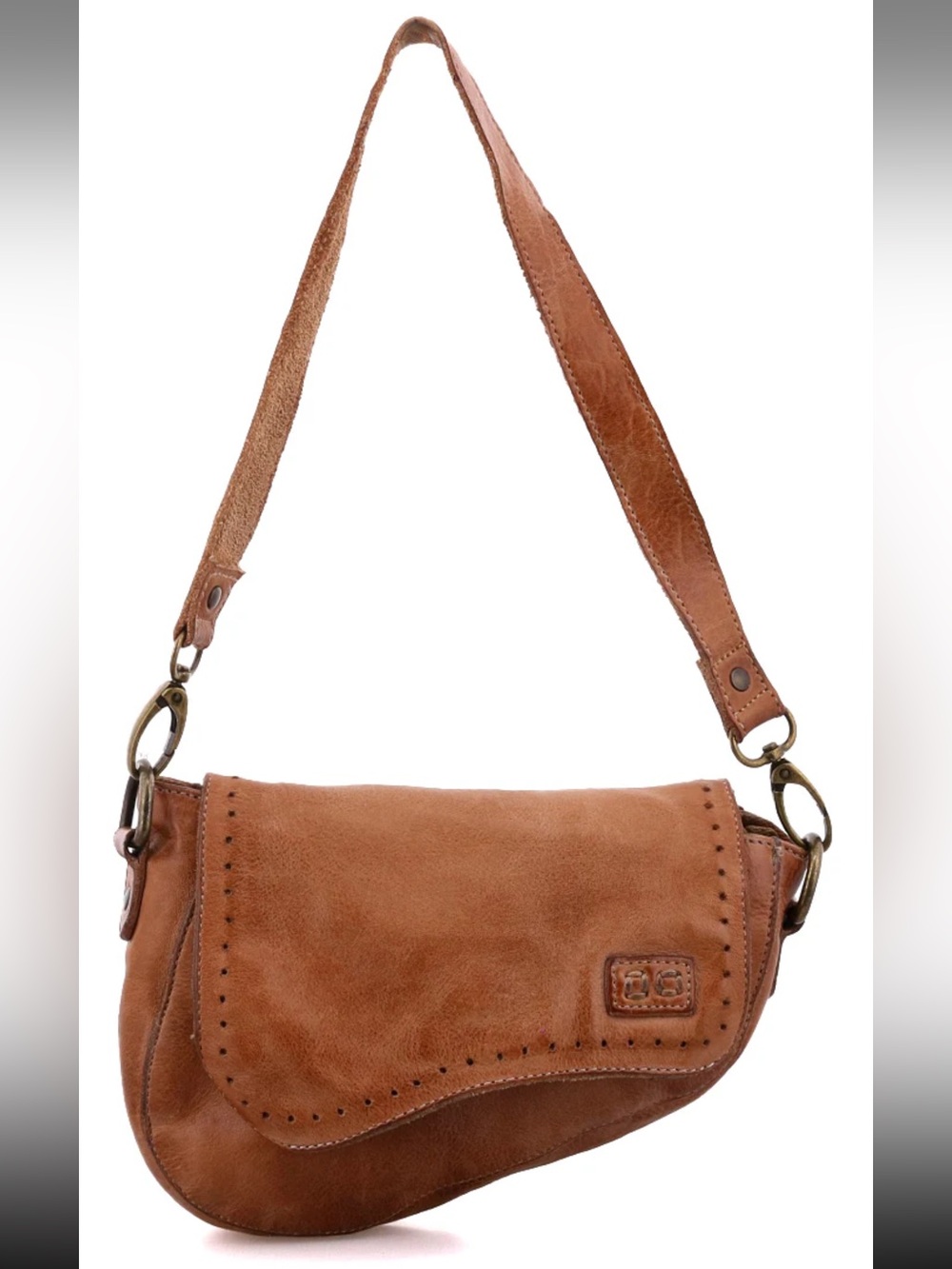 Leather Saddle Shoulder Bag in Tan